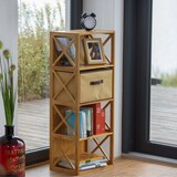 thumbnail of Relaxdays Regal Bambus mit Korb, 4 Ablagen, Holz Standregal, Badregal, Faltbox, HxBxT: 105 x 42 x 29 cm, natur braun