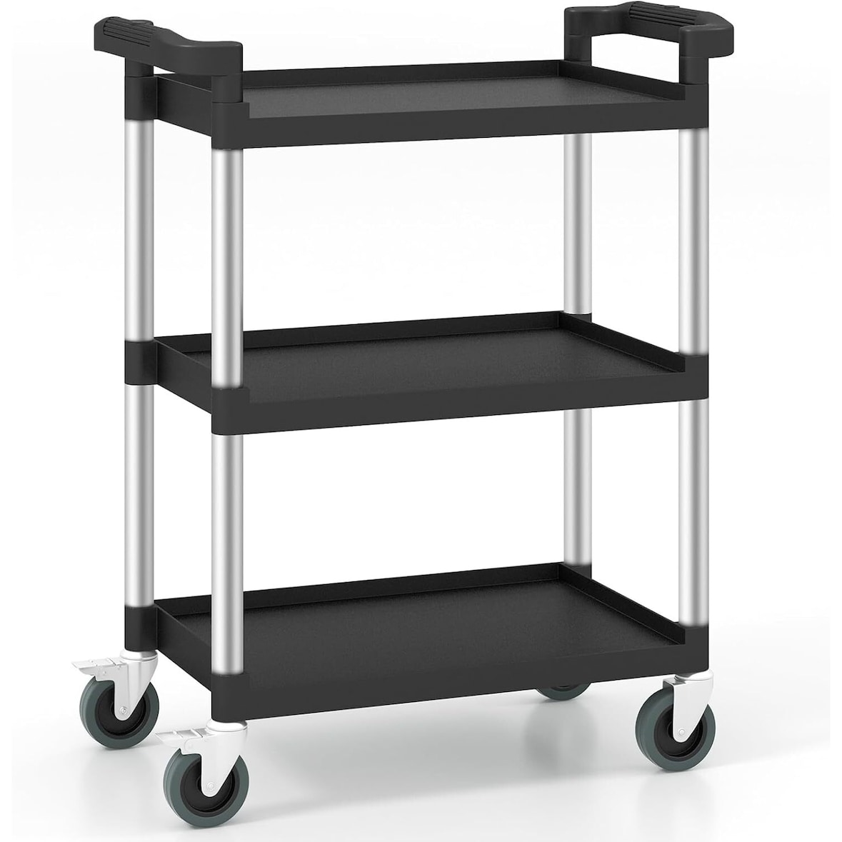 COSTWAY Carrello Officina a 3 Livelli, Carrello di Servizio con Ruote Bloccabili e Doppie Maniglie, Carrello in Alluminio Max