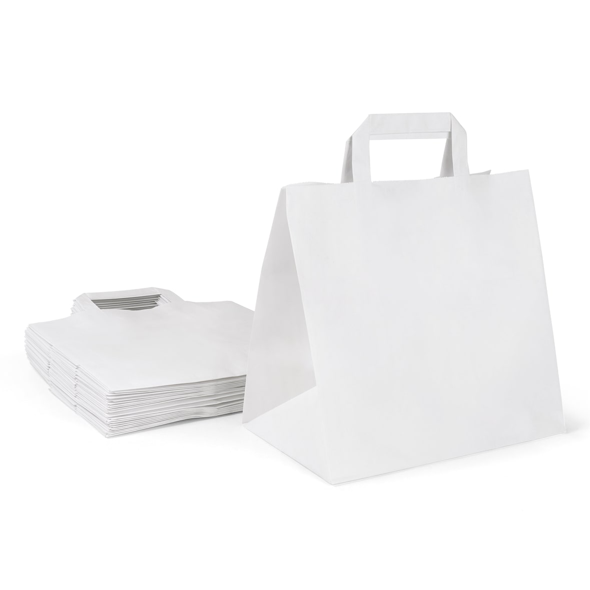 Inoverse 250 stk Papiertüten mit Henkel, 32+22x25 Papiertragetaschen, Weiß Geschenktüten, Papiertaschen