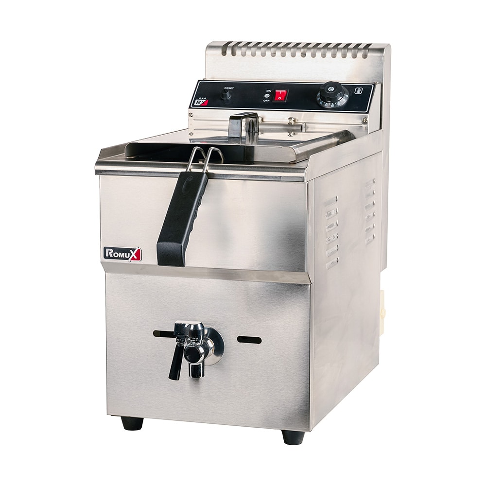 Romux® Friteuse À Gaz Butane Professionnelle 18 Litres Simple de Table | Friteuse en Acier Inoxydable avec Robinet de Vidange 12000 W