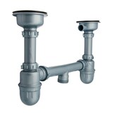 thumbnail of Siphon mit Ablaufgarnitur 1 1/2 Zoll Edelstahl für Doppelwaschbecken