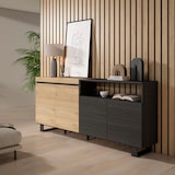 thumbnail of Sideboard, Anrichte, Schrank, Küche, Schrank, Flurschrank, 200x35x87cm, 4 Türen, Industriedesign, Moderner Stil, Eiche und schwarz _ 62_14