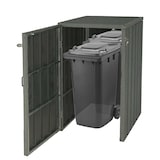 thumbnail of XL 1er-/2er-WPC-Mülltonnenverkleidung HWC-J28, Premium Mülltonnenbox, Metall Holzoptik, erweiterbar ~ grau