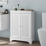 thumbnail of Badezimmerschrank freistehend 86x67x30 cm mit Rattantür und verstellbarem Einlegeboden, Stauraumschrank MDF Weiß für Bad Küche Wohnzimmer