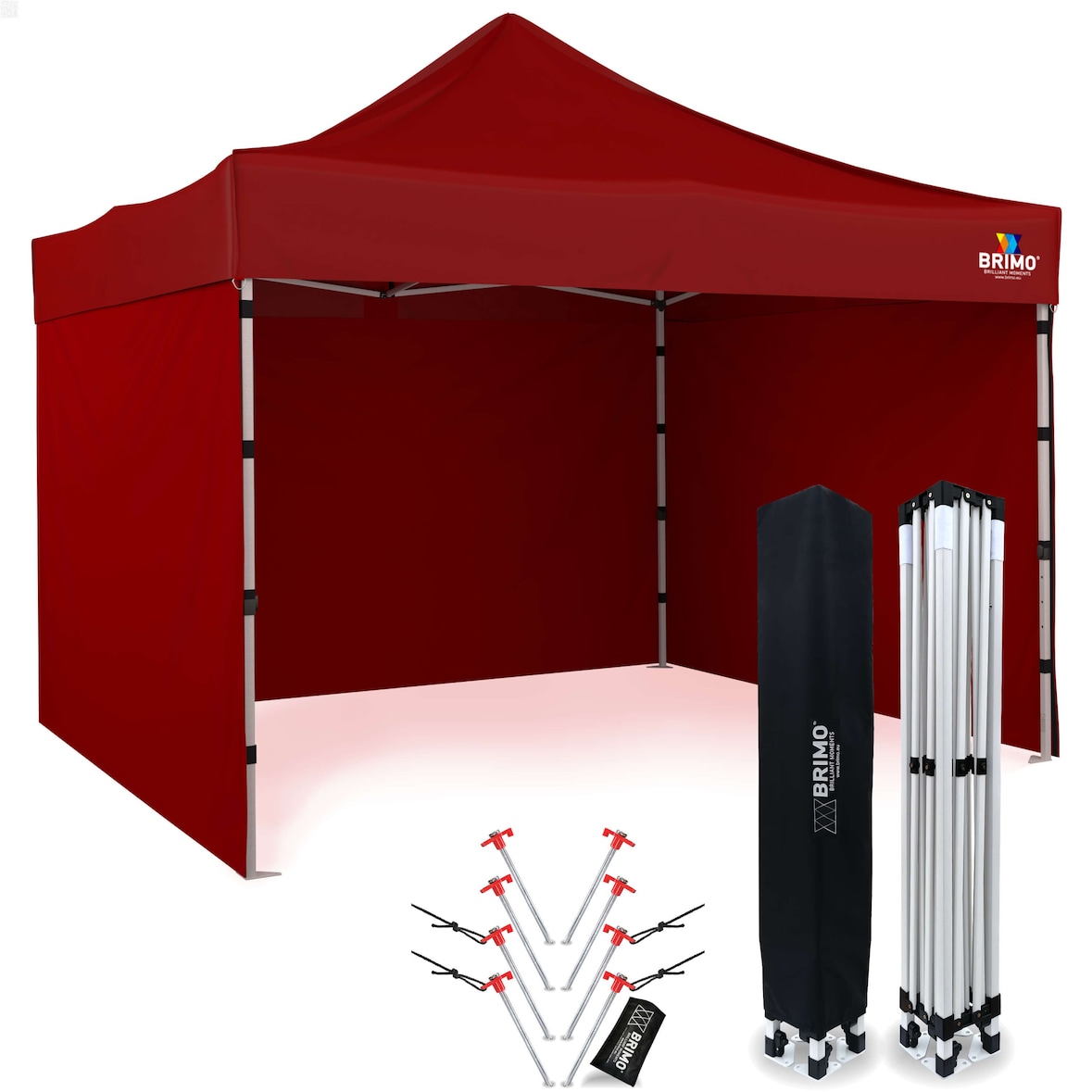 Faltzelt 3x3 m - mit 3 Wänden - Rot