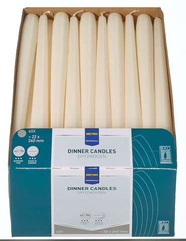 METRO Professional Velas cónicas, parafina, 2.2 x 24 cm, aprox. 7 horas, marfim, 60 unidades