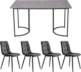 thumbnail of Essgruppe 5-teilig Esstisch mit 4 Stühlen 140x75x80 cm Grau mit MDF Tischplatte in Marmor Optik, schwarzes Metallgestell, Samtstühle