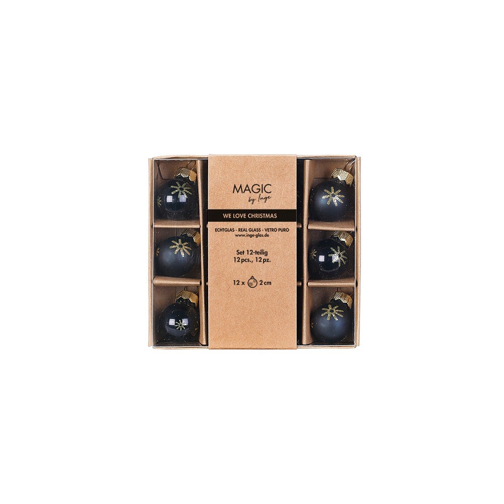 12 Weihnachtskugeln 2cm Glas Christbaumkugeln Weihnachtsbaumkugel Ebony Black