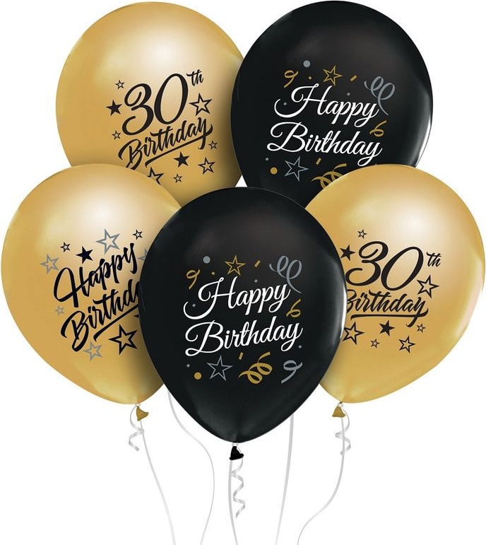 30. Geburtstag schwarz gold 5 Luftballons