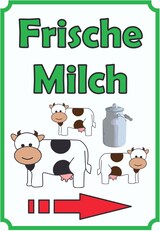 thumbnail of Frische Milch Schild Hochkant mit Pfeil rechts A4 Rückseite selbstklebend
