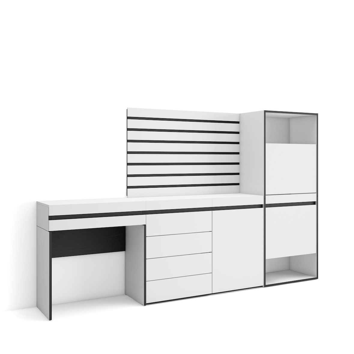 Zapatero, 237x35x145 cm, Dormitorio, habitación, Cómoda, Cajonera, Listones Decorativos, Tocador, Blanco _459_16