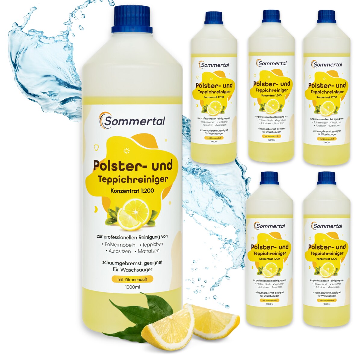 Sommertal Polster- und Teppichreiniger, 6L Profi Konzentrat, für über 40 Waschvorgänge, geeignet für Sofa, Polster, Auto Sitze, Teppich