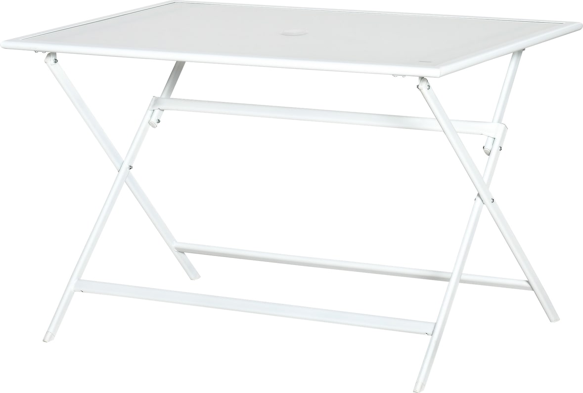 Mesa de Jardín de Metal Plegable Mesa de Camping Rectangular de Vidrio Templado con Agujero para Sombrilla para Picnic Terraza Balcón 110x70x70 cm