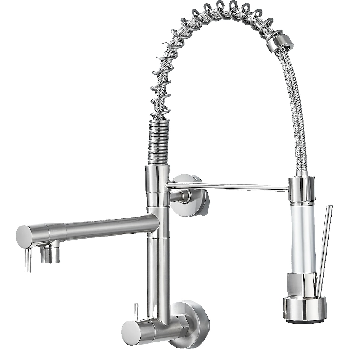 Björn|Catering Grifo monomando de pared agua fría plata|grifo cocina profesional acero inoxidable dos duchas|grifo fregadero doble pared restaurante