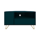 thumbnail of SalesFever Eck TV-Lowboard aus MDF | mit Tür, Klappfach und offenem Fach | Beine Metall mit Messinglegierung | B 100 x T 50 x H 58 cm | blau