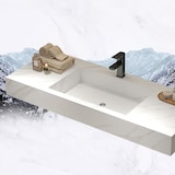 thumbnail of 【YT3256-110K】Waschbecken Holzmaserung Unterschrank aus Keramik Weiß Arbeitsplatte Set Spiegel 110*55cm