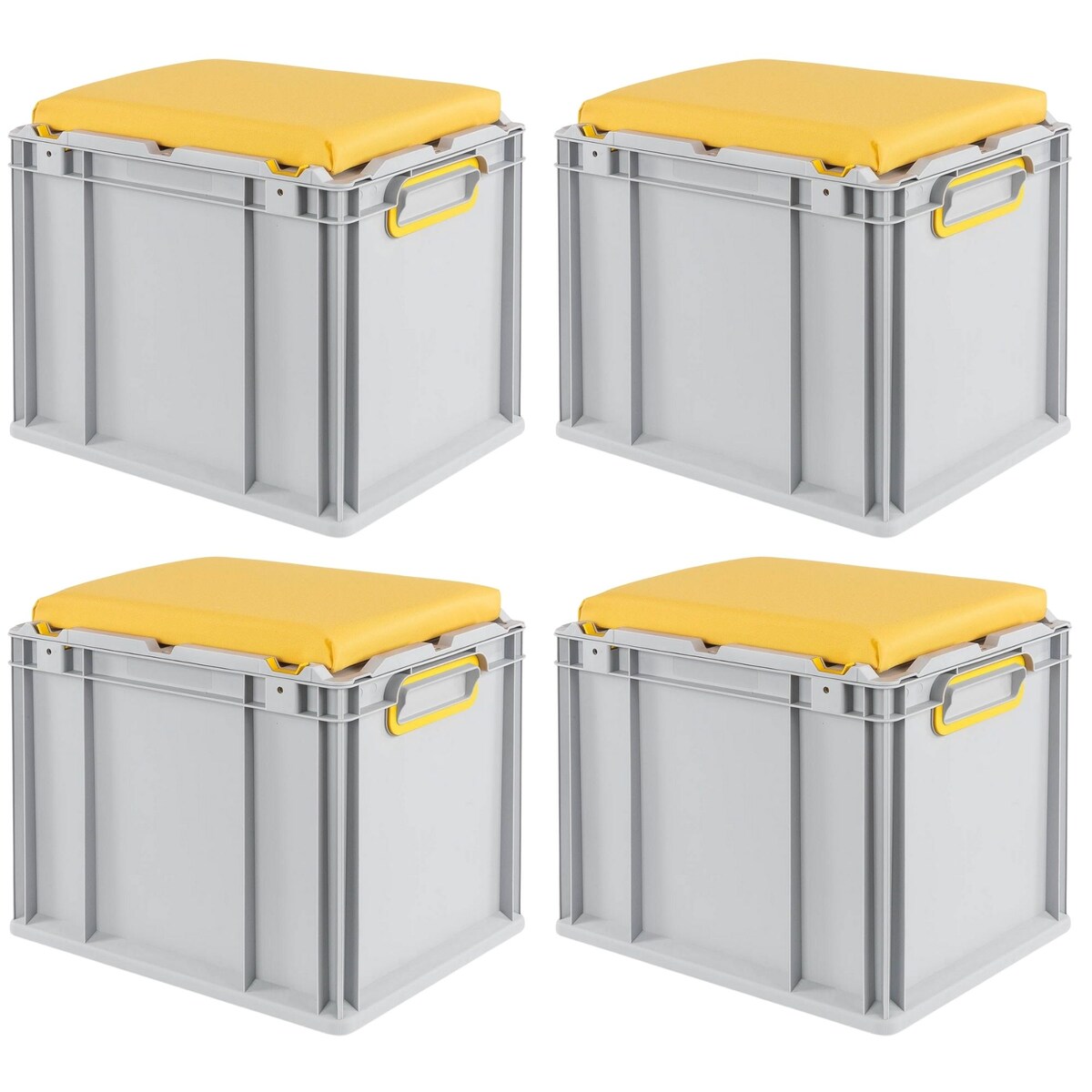 PROREGAL 4x Eurobox NextGen Seat Box Gelb | HxBxT 36,5x30x40cm | 30 Liter | Griffe geschlossen | Eurobehälter, Sitzbox