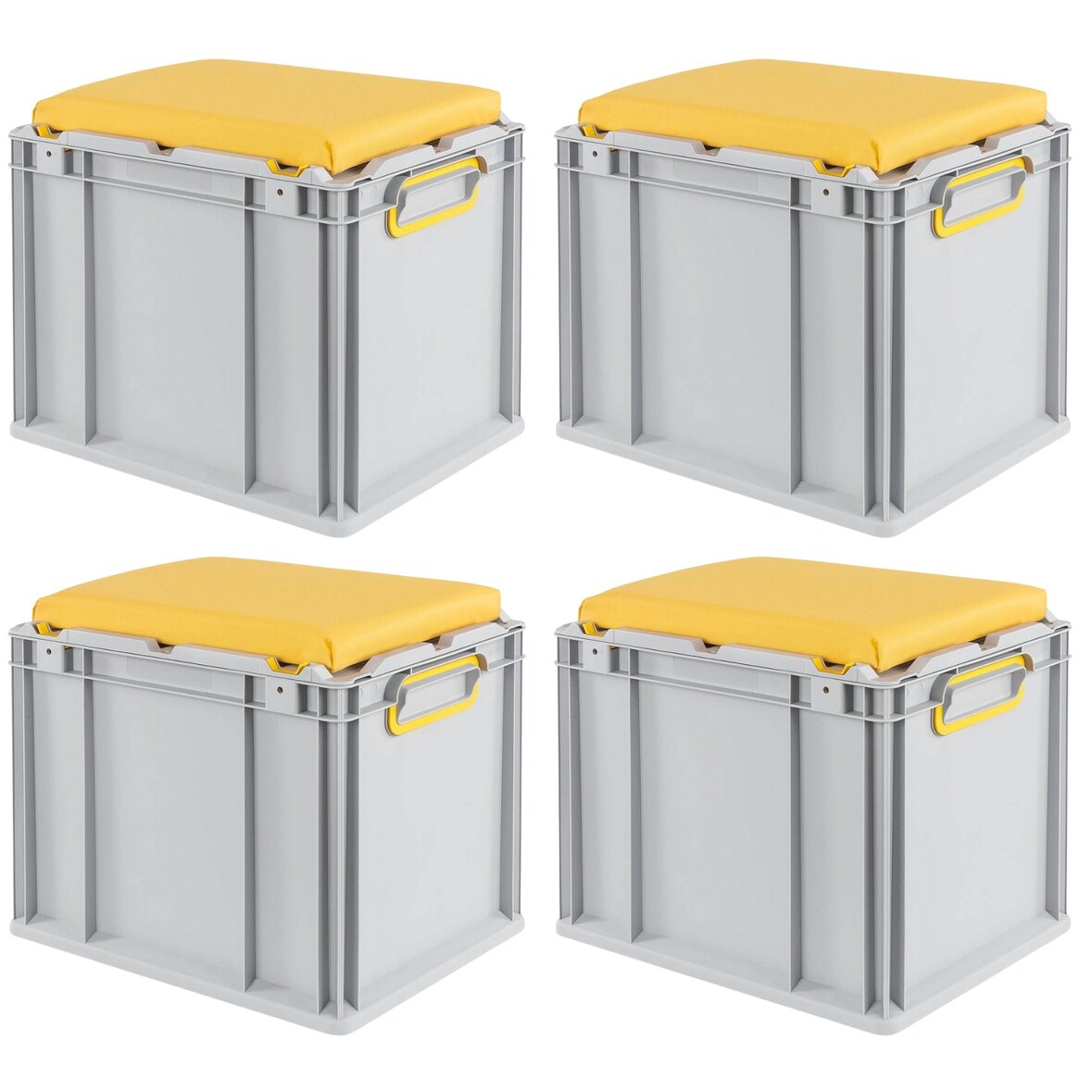 PROREGAL 4x Eurobox NextGen Seat Box Gelb | HxBxT 36,5x30x40cm | 30 Liter | Griffe geschlossen | Eurobehälter, Sitzbox