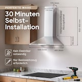thumbnail of A+++ Dunstabzugshaube 60cm Umluft & Abluft mit 410 m³/h Luftleistung, Abzugshaube mit 2 Aktivkohlefiltern, 2 Fettfiltern, 3 Leistungsstufen