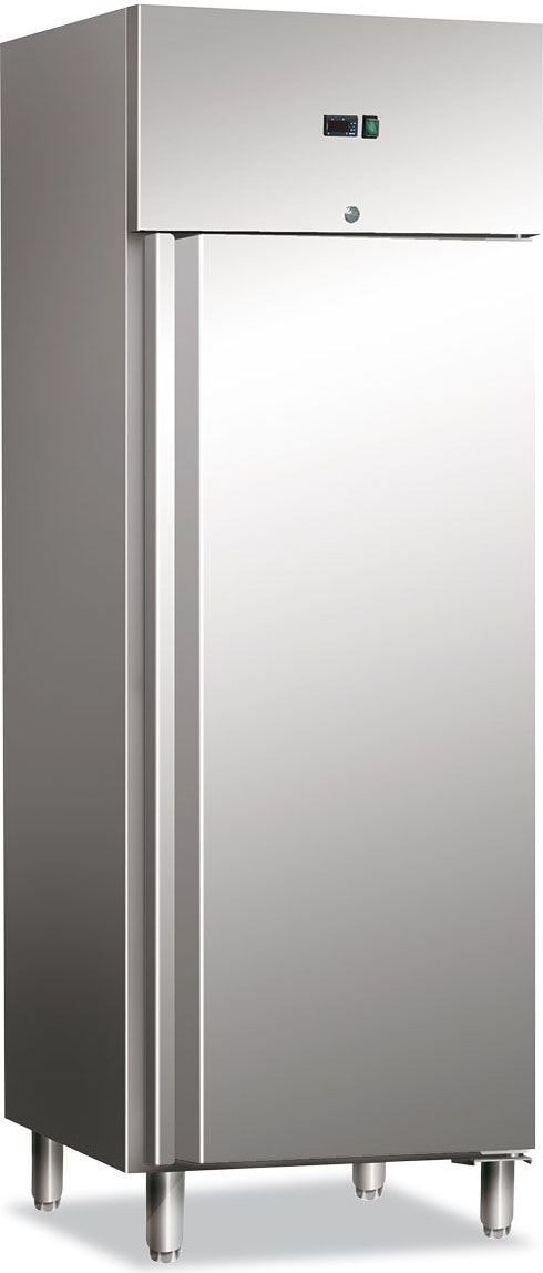EKOFROST 650-Liter-Belüfteter Edelst.-Schrank in der Klasse C. Abtau auto. Schlüssel & Schloss. T° +2°C/+8°C. Dim. LxWxH 74x83x201 cm. GN650TN
