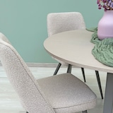 thumbnail of Essgruppe Ø110 cm mit 4 Bouclé-Stühlen, modernes Design mit Kreuzbeinen, ideal für Küche oder Esszimmer – Damiano+Ketty