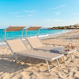 thumbnail of Coppia Di Lettini Prendisole Pieghevole Professionale in Alluminio e Tessuto Textilene Tettuccio Parasole Sdraio Mare Spiaggia 182x60x38 cm Beige