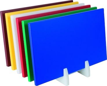 Tabla de cortar Saro en color verde para frutas y verduras según HACCP y patas antideslizantes