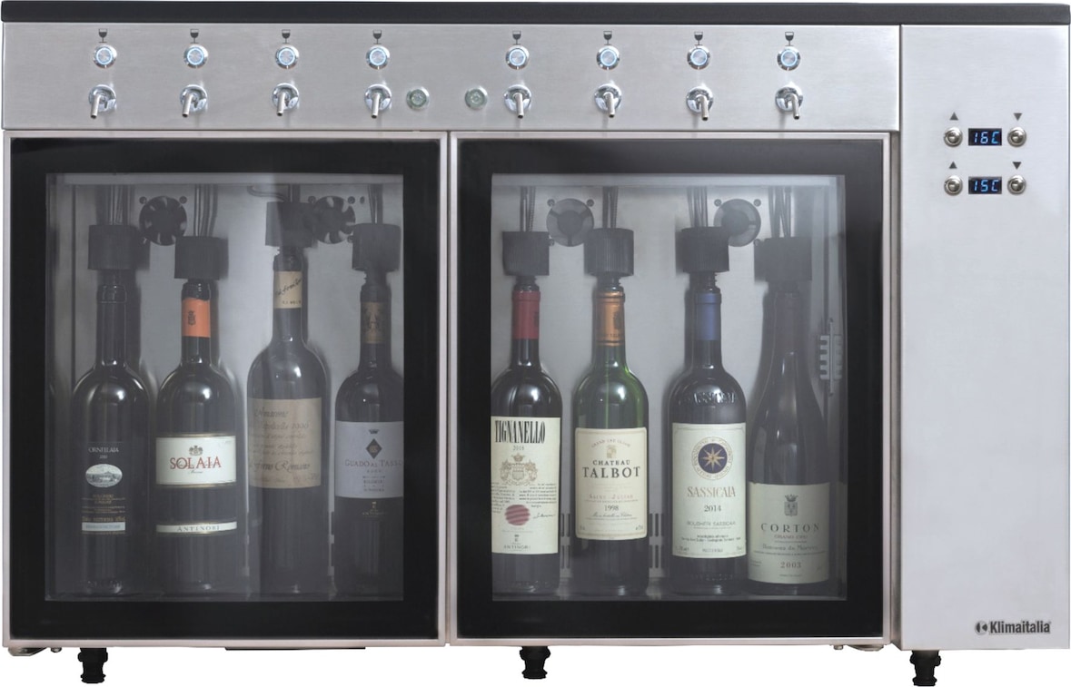 KLIMAITALIA Stickstoffmaschine 8 Flaschen. Digitaler Spender. Elektronischer T°regler separaten Fächern. T° +4°C/+18°C. Mod. SOMMELIER8