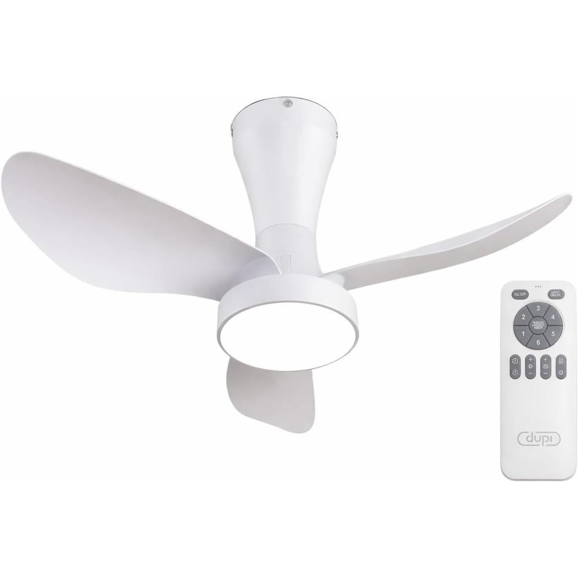 DUPI Ventilador de Techo PRO AIR | Motor DC Silencioso | 6 Velocidades | Luz LED Dimmable 3000–6000K |  Temporizador | Ø 80 cm | Blanco