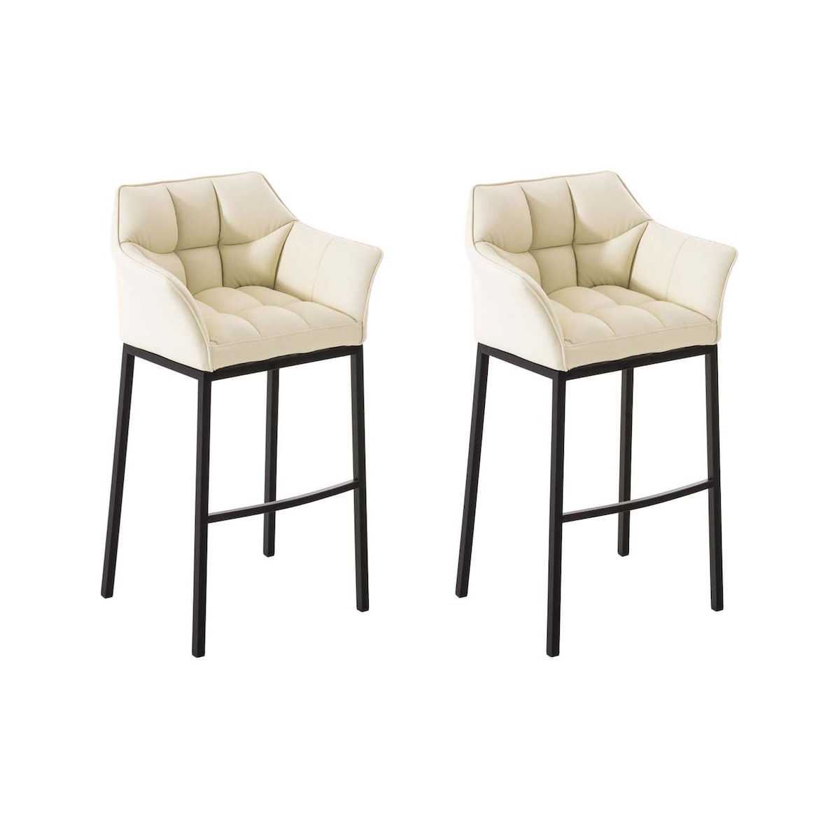 Conjunto de 2 bancos de bar DAMASO em imitação de pele com estrutura de 4 pernas creme/preto
