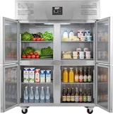 thumbnail of Romux® Kühlschrank mit 4 Türen 134 cm mit Umluftkühlung | Gastro Kühlschrank aus Edelstahl mit 1200 L Kapazität - 6 Einlegeböden und 400 W