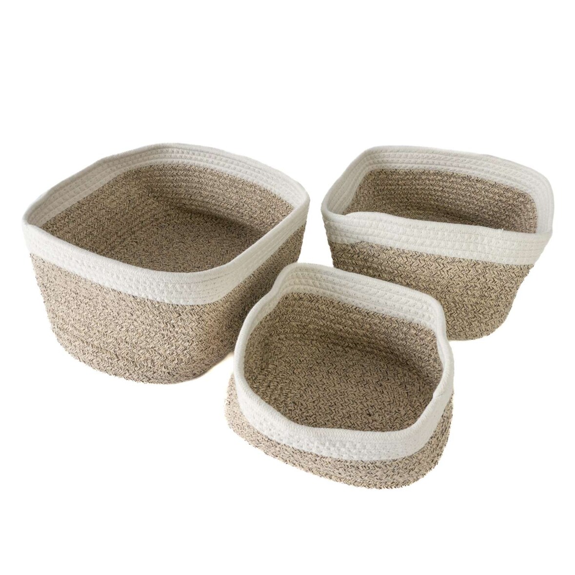 Intirilife 3-teiliges Set Aufbewahrungskorb aus Baumwolle in Weiß Beige - 22.5 x 16 x 11.5 / 27 x 20 x 13.5 / 33.5 x 22.5 x 14 cm Regalkorb Organizer