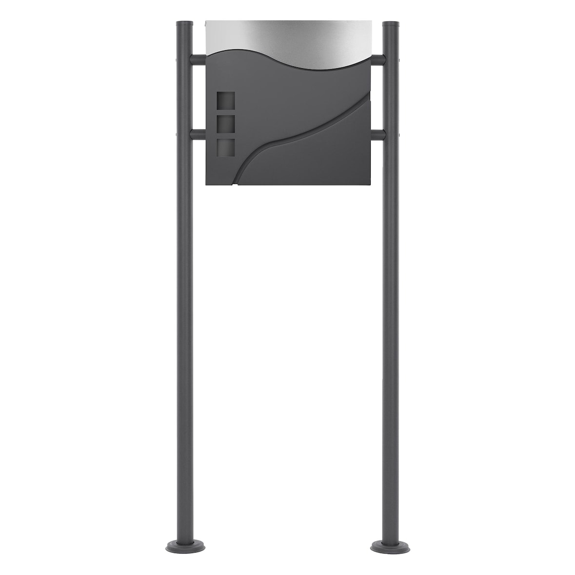 ECD Germany Standbriefkasten Anthrazit Edelstahl 120 cm mit Zeitungsfach, Postkasten Anthrazit-Silber, matt gebürstet, modern