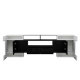 thumbnail of TV Lowboard 200x35x60 cm mit LED Beleuchtung 6 Türen 2 Schubladen Weiß+Schwarz Hochglanz MDF moderner Stauraum fürs Wohnzimmer