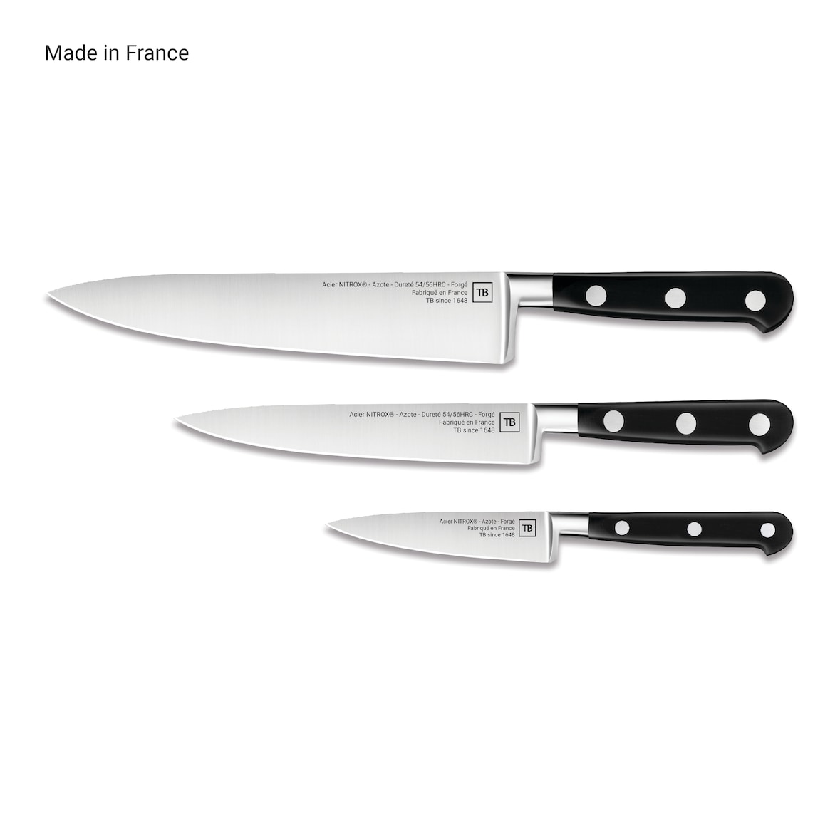 TB MAESTRO Forgé Coffret 3 couteaux Maestro - Office 10 cm - Tranchelard 15 cm - Cuisine 20 cm