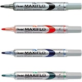 thumbnail of Set de 4 marqueurs pour tableaux blancs MAXIFLO, effaçable à sec, pointe conique 4 mm, encre coul. assorties + 1 éponge