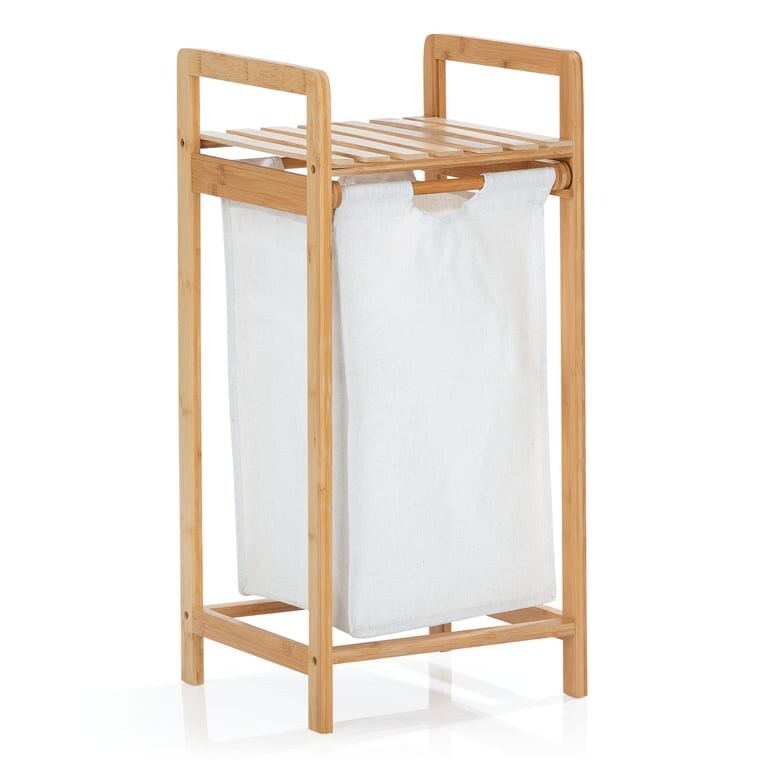 LUMALAND  Wäschekorb Bambus - 33 x 33 x 73 cm - weiß