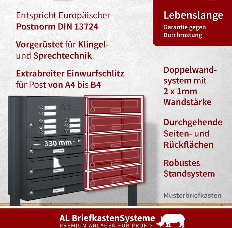 Ein Mehrfamilienhaus-Briefkasten mit Einwurfschlitz.