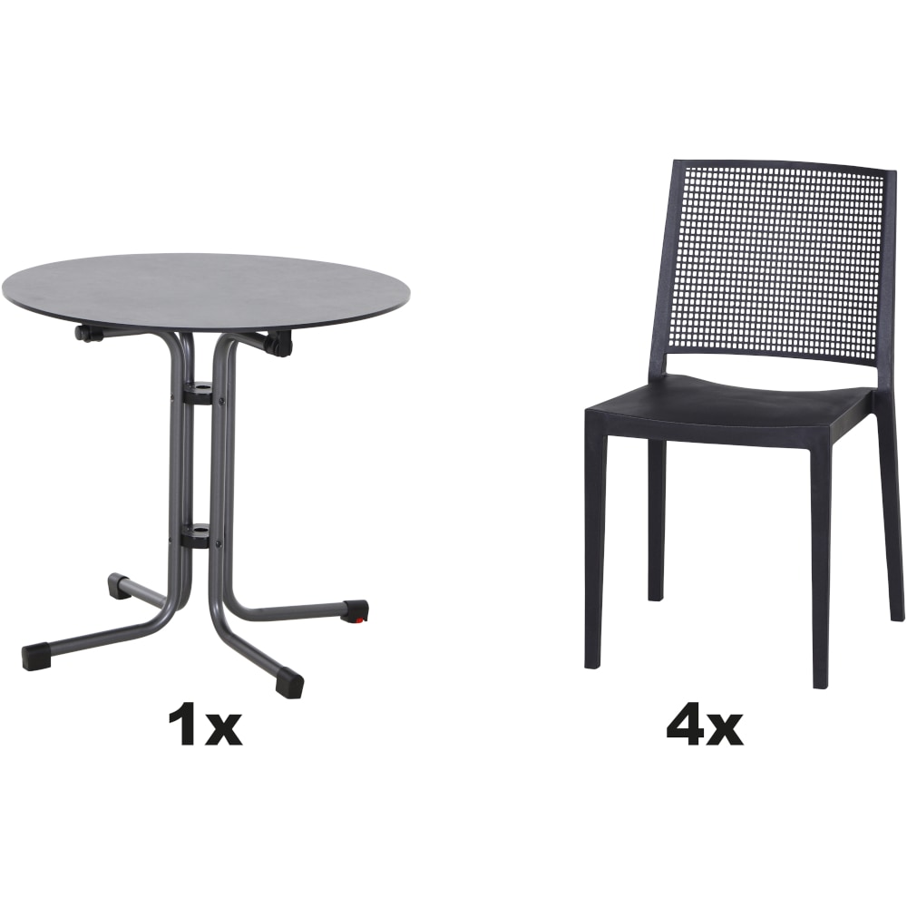 SIENA GARDEN Urban Lights Set 5teilig Square Stuhl gastrotauglich anthrazit mit Tisch Sola Ø80