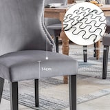 thumbnail of Esszimmerstuhl Samt Grau 91x50x52 cm mit Knopfsteppung und Griffring, Massivholzbeine, gepolsterter Sitz und Rücken, belastbar bis 150 kg