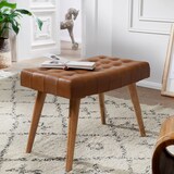 thumbnail of Sitzhocker 67x47x39 cm Mango Massivholz / Echtleder Chesterfield-Design, Lederhocker Braun, Beistellhocker Hocker ohne Lehne, Country