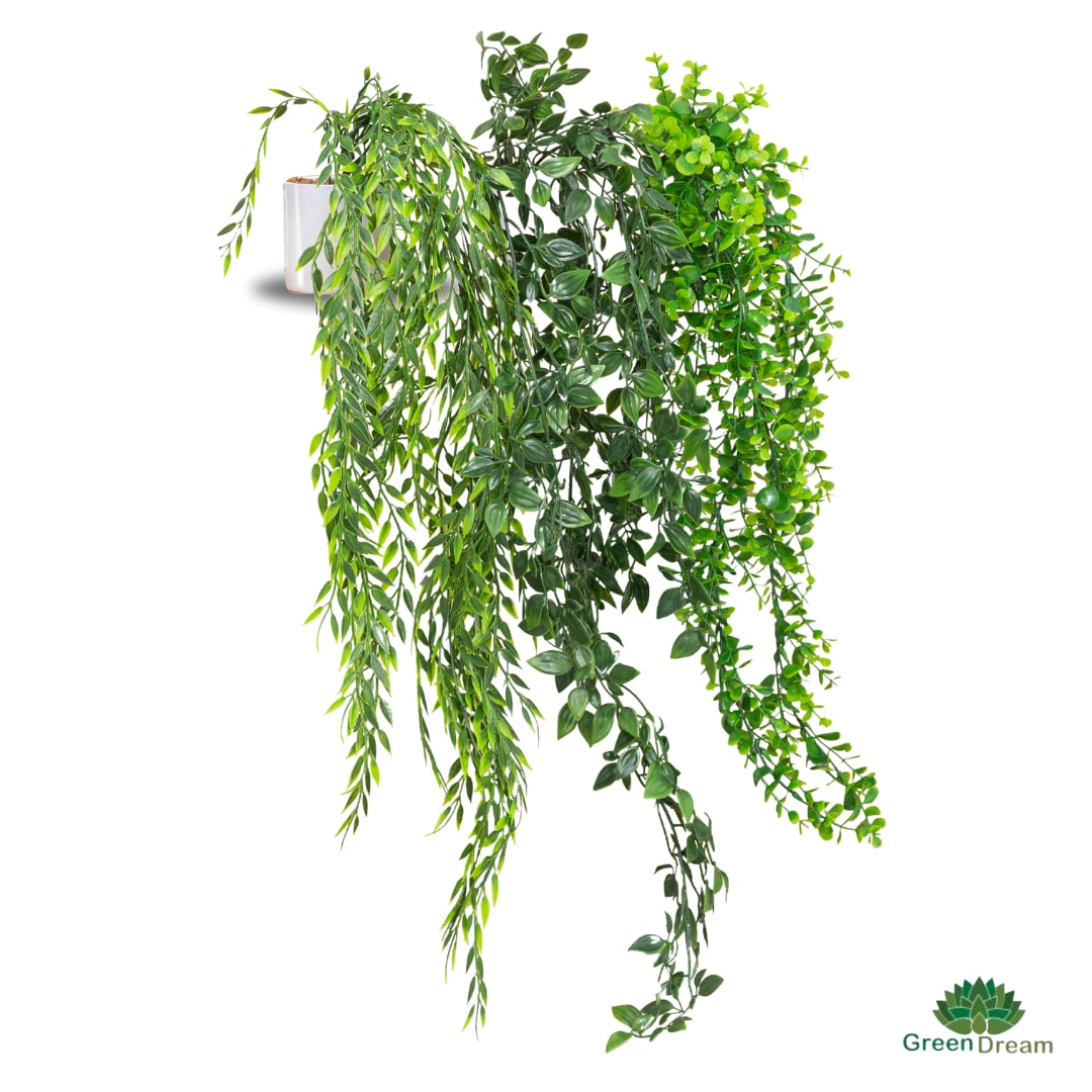 GreenDream® 3 Verschillende Hangplanten Kunstplanten in Pot - decoratief - Cadeautip - Groen