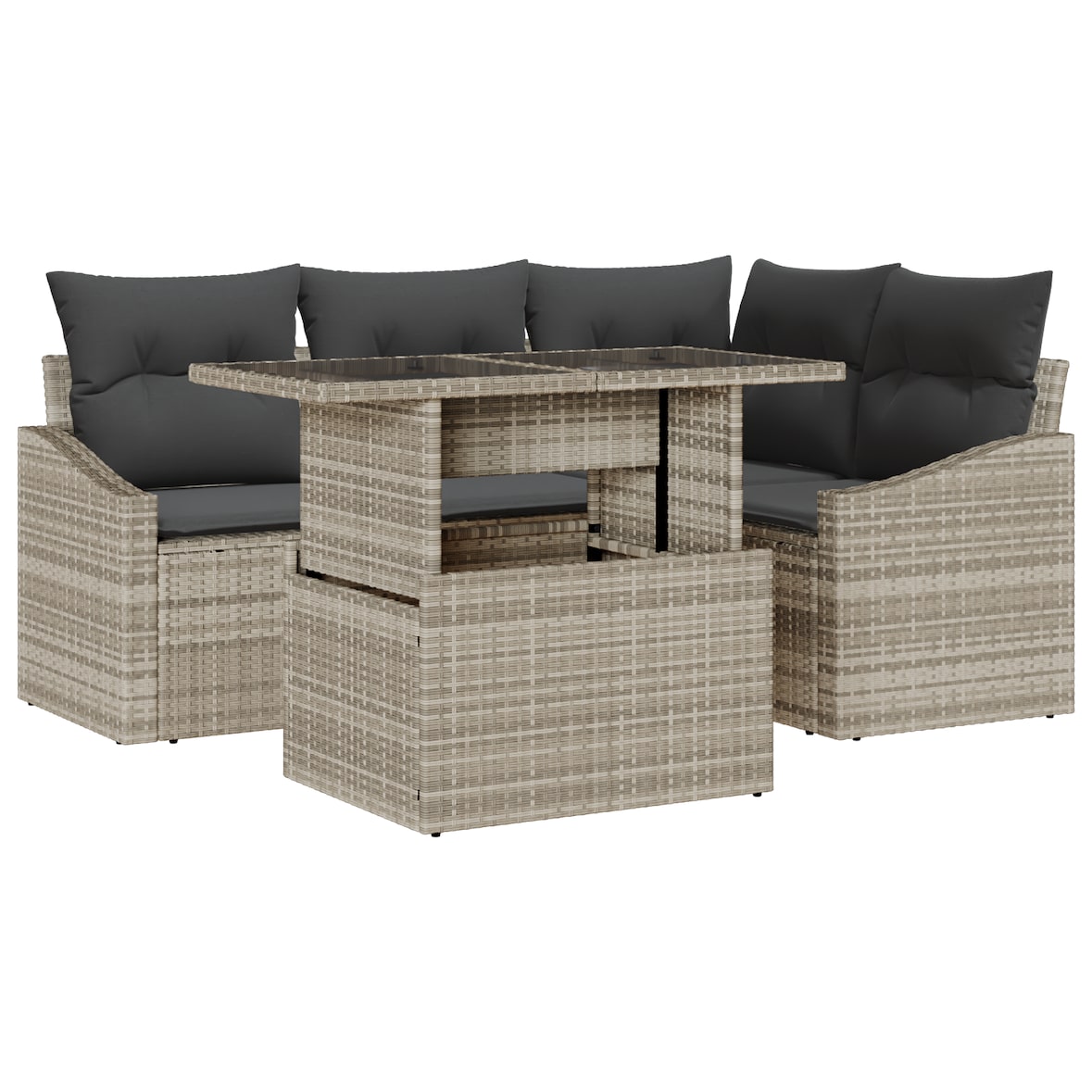 vidaXL 5-teiliges Garten-Sofa-Set mit Kissen in Hellgrau aus Poly-Rattan