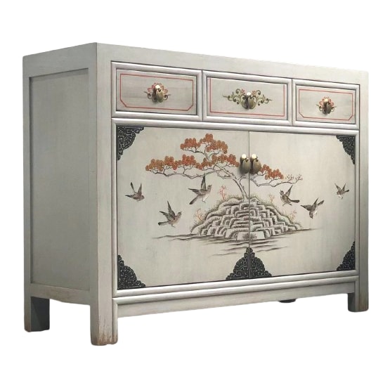 OPIUM OUTLET Möbel Kommode Schrank Sideboard Hochzeitsschrank "VintageFog" 33082-12 hellgrau asiatisch chinesisch orientalisch
