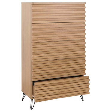 Relaxdays Smalle Ladekast Bamboe 94 Cm - 4 Stoffen Laden - Naturel/Beige