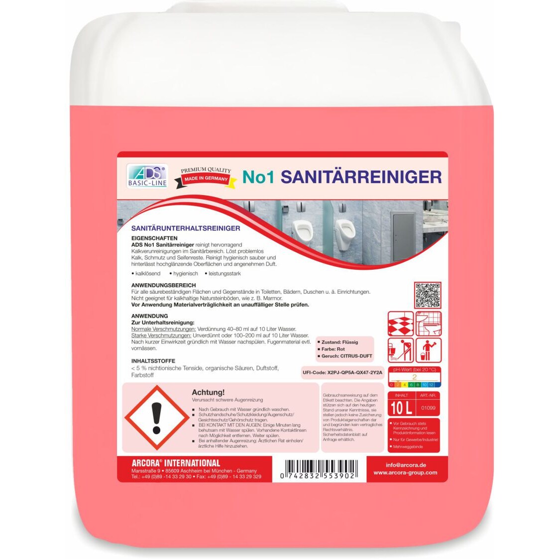 ARCORA Sanitärunterhaltsreiniger No1 SANITÄRREINIGER, 10L