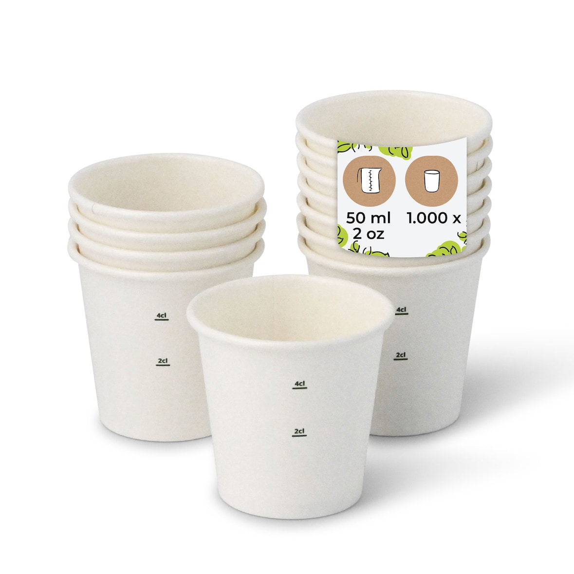 BIOZOYG 1000 Stück kompostierbare Einwegbecher 50ml / 2oz Pappbecher, Trinkbecher, Wegwerfbecher, Getränkebecher, einwandig, weiß, kompostierbar