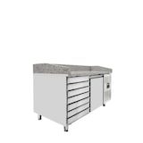 thumbnail of Mesa refrigerada para preparação de pizzas, 1 porta e 7 gavetas, aço inoxidável, mármore cinzento, EN 60x40 cm, 275 W, EASYLINE, 175L, 10024 Vaiotec