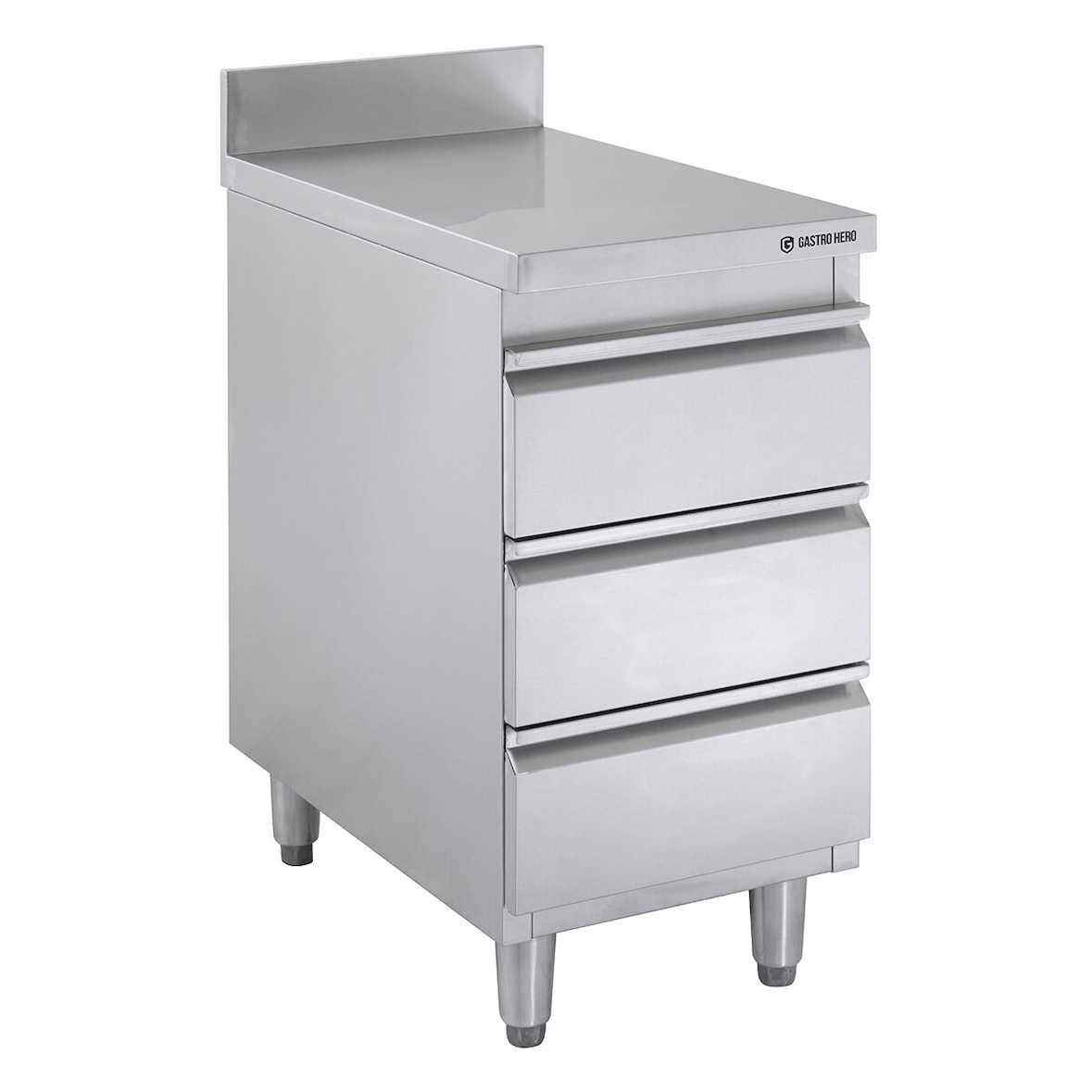 GastroHero Edelstahl-Schubladenschrank BASIC 3er Einheit 600 mit Aufkantung
