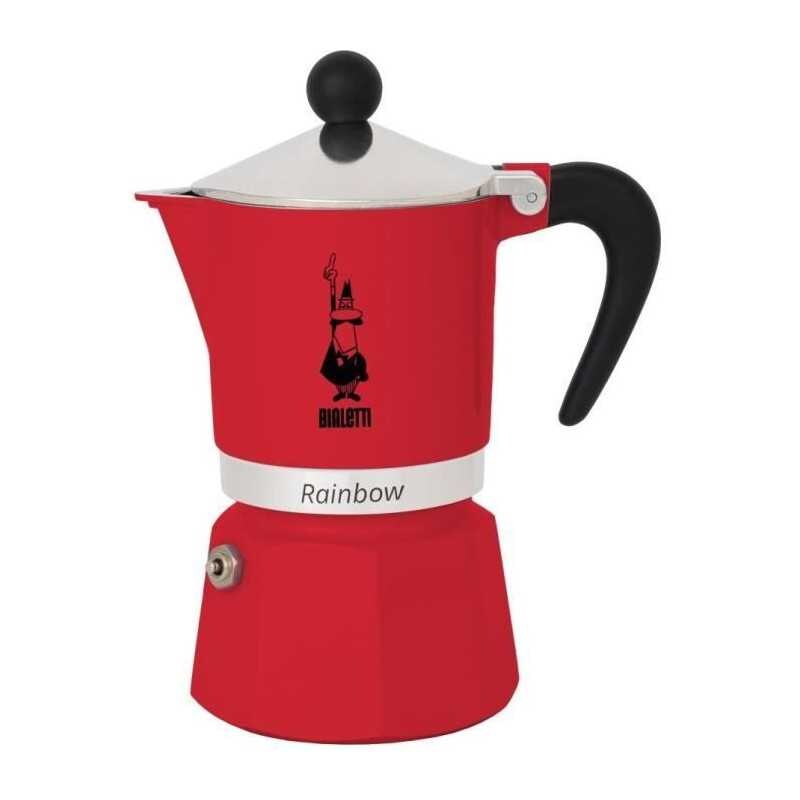 Bialetti Espressokocher Rainbow für 6 Tassen, Espresso, Espressokanne, Kaffeebereiter, Aluminium, Rot, 270 ml, 4963
